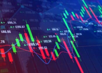 Digital stock market or forex trading graph and candlestick chart suitable for financial investment. Financial Investment trends for business background concept.